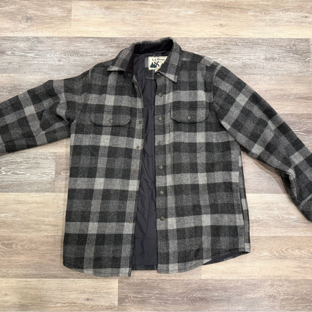 L.L. Bean Gray Plaid Lightweight Shirt Jacket